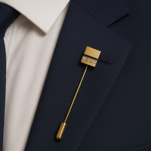 FORMAL Stick Pin Gold Fill Black Inlaid Diamond Modernist Masculine Jewelry